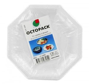 ASSIETTE PLASTIQUE OCTOGONALE D.18.5 CM BLANCHE