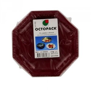 ASSIETTE PLASTIQUE OCTOGONALE D.18.5 CM BORDEAUX