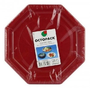 ASSIETTE PLASTIQUE OCTOGONALE D.24 CM ROUGE