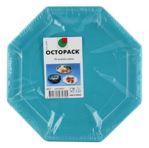 ASSIETTE PLASTIQUE OCTOGONALE D.24 CM TURQUOISE
