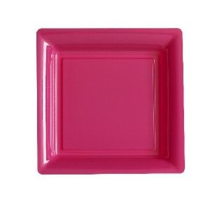 ASSIETTE CARREE PLASTIQUE FUSCHIA P/12
