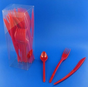 SET COUVERTS PLASTIQUE ROUGE P/10