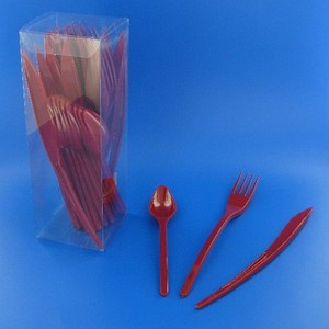 SET COUVERTS PLASTIQUE BORDEAUX P/10
