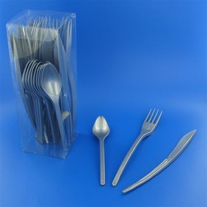 SET COUVERTS PLASTIQUE GRIS ARGENT P/10