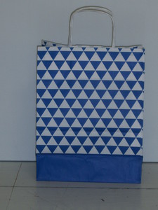 SAC PAPIER POIGNEES TORSADEES TRIANGLE BLEU ET BLANC PAR 50 